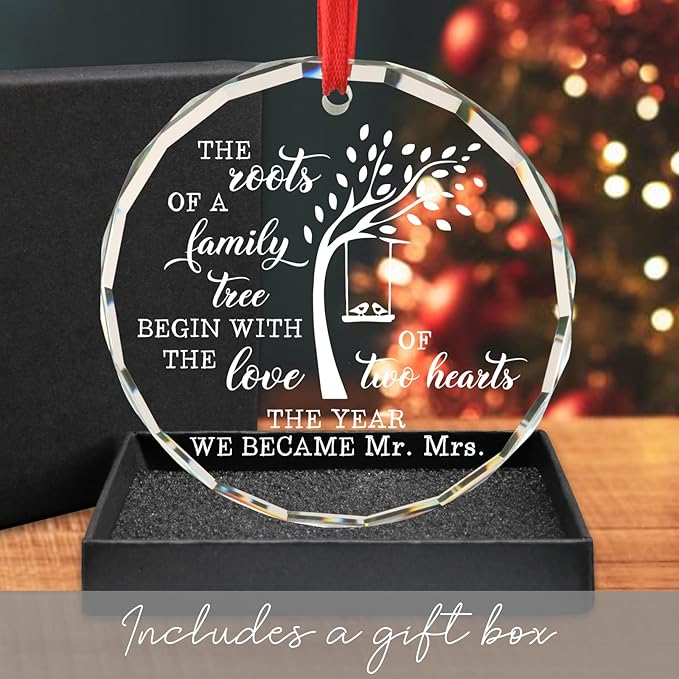 Wedding Gifts for Newlyweds Just Married Decorations Gifts for Newly Engaged Couples Mrs and Mrs Wedding Gift Bridal Shower Gift for Bride Christmas Tree Decoration Glass Round Ornament