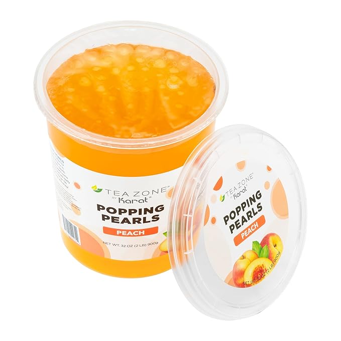 Tea Zone [2 Pound] Peach Popping Pearls, Bursting Pearls for Teas, Shakes, Smoothies, Dessert Toppings B2061 (2.0lb)