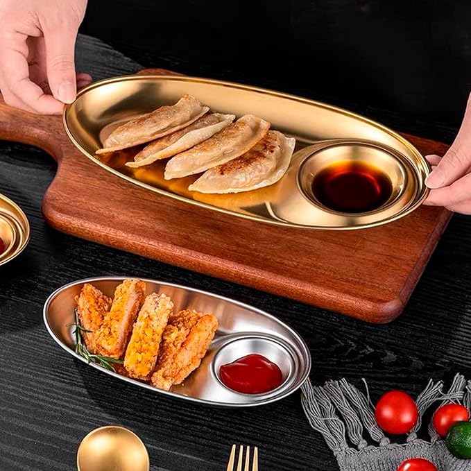 Hapivida 2Pcs Small Chip and Dip Bowl, Divided Platter Tray Serving Dish Dumpling Plate Reusable Divided Snack Serving Dishe