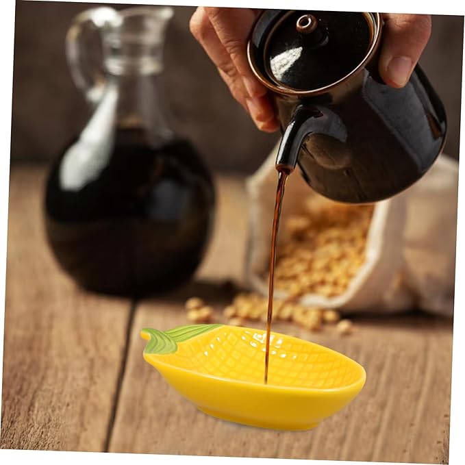 Ceramic Corn Shaped Dipping Sauce Plate Multi-functional Appetizer Dish for Snacks for Family Gatherings and Parties Holds Sauces and Seasonings