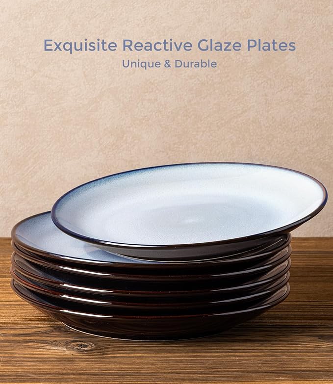 LERATIO Ceramic Dinner Plates Set of 6, 8.0 Inch Handmade Reactive Glaze Porcelain Plates, Coupe Shape Dinnerware Dishes Set for Kitchen,Oven& Microwave & Dishwasher Safe, Scratch Resistant-Gray