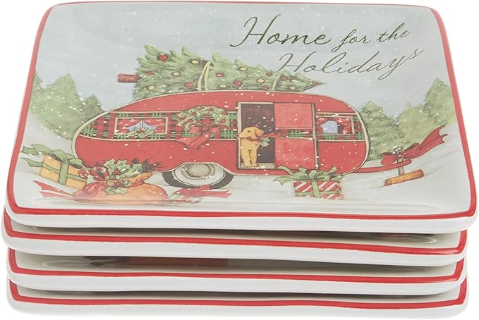Home for Christmas 6" Canape Plate, Set of 4 Assorted Designs