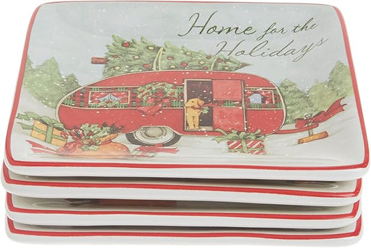 Home for Christmas 6" Canape Plate, Set of 4 Assorted Designs