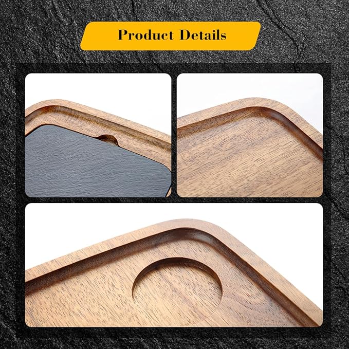 Acacia Wood Serving Plate with Sauce Cup & Removable Slate Insert for Meat Sausages Cheese, Steak Serving Tray Cutting Board Serving Platter Cheese Platter Perfect for Housewarming Christmas