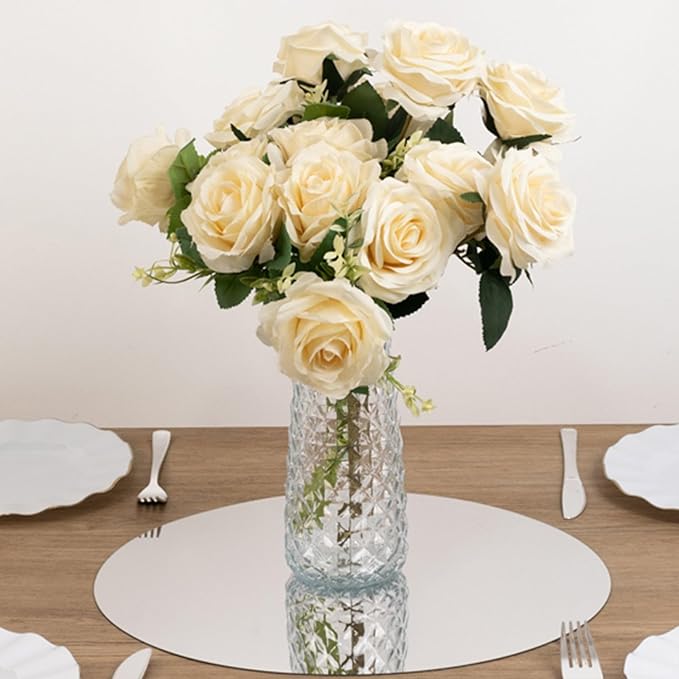 Efavormart 10 Pack Silver Round Acrylic Mirror Tray for Decoration, Large Circle Candle Plate Centerpiece Bases - 16"
