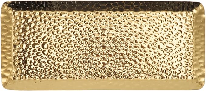 25x11cm Stainless Steel Multipurpose Serving Tray - Dishwasher Safe Pastry Platter for Home & Restaurant Use (Gold)