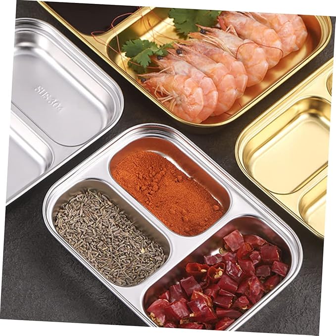 VOSAREA Stainless Steel Divided Food Serving Tray with Two Compartments Portion Control Plate for Lunch Food Storage Plate for Dieters Cafeteria Parties and Everyday Use
