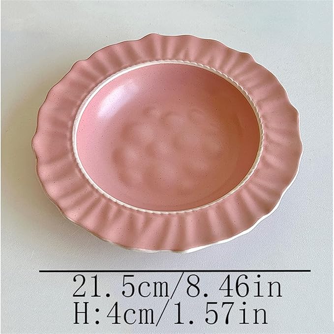 Plates Ceramic Lace Dining Plate Home Dinner Deep Plate Restaurant Cafe Dessert Plate Salad Disc Solid Color Flat Plate Simple Ceramic Disc Side Plate(Pink), ZCL2024