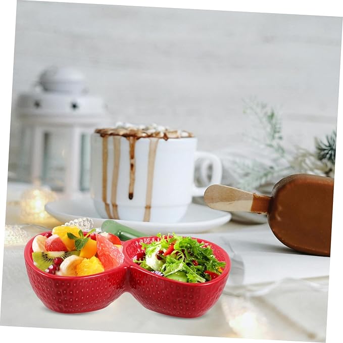 OUNONA Strawberry Shaped Ceramic Serving Plate Elegant Japanese Design Decorative Fruit Bowl for Salads Sashimi and More Porcelain Appetizer Plate Unique Tableware