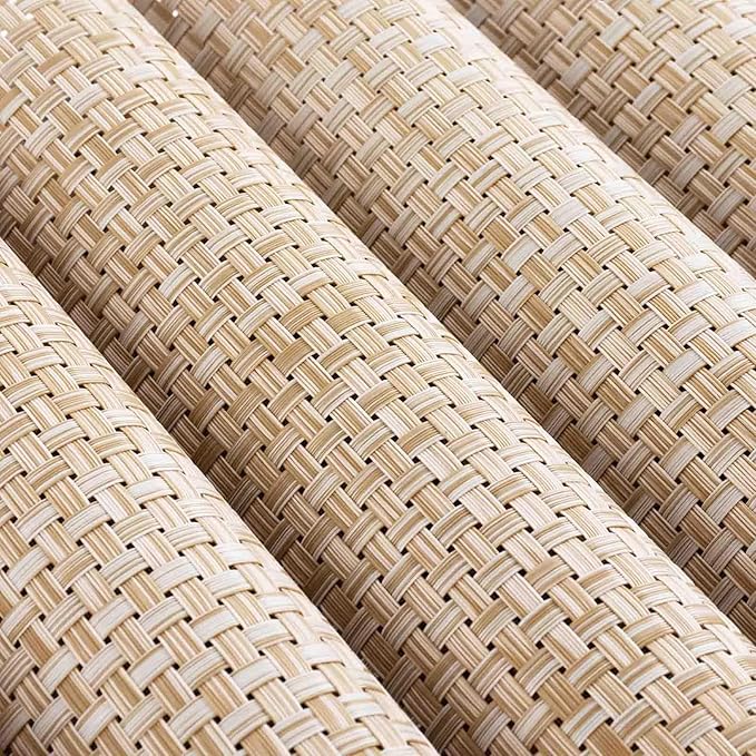 AHHFSMEI Placemats for Dining Table Set of 6 Woven Vinyl Plastic Place Mats Non-Slip Heat Insulation Stain Resistant Table Mats Washable Easy Clean Placemats (Linen Beige)
