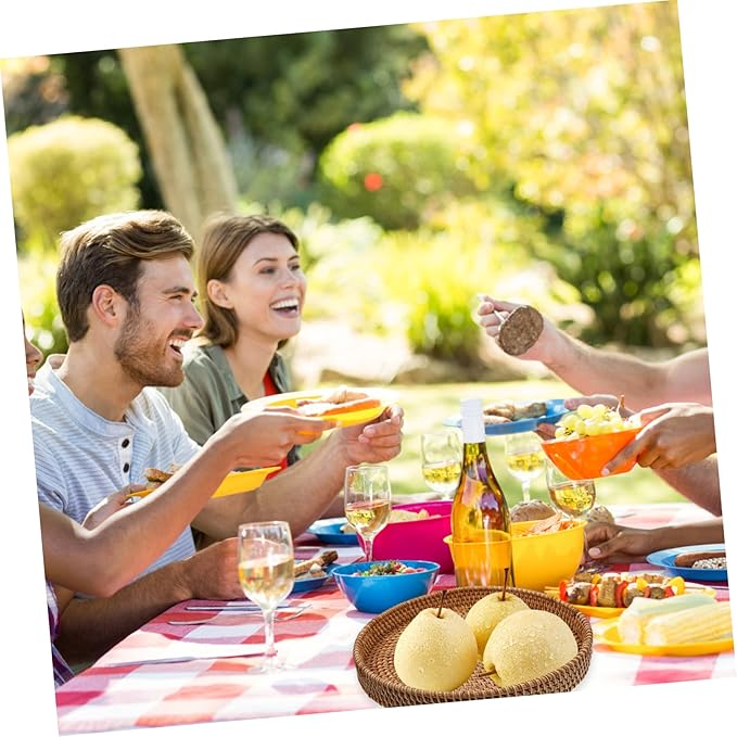 DOITOOL Wear-Resistant Rattan Serving Tray Multi-Function Fruit Plate Perfect for Desserts Snacks