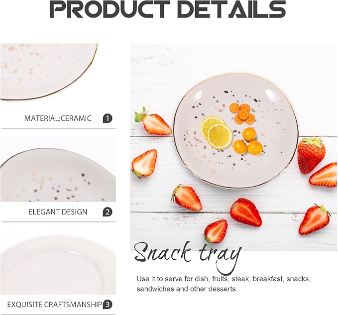 Ceramic Nordic Style Dinner Plate White Speckled Irregular round Food Plate Household Dessert and Steamed Fish Serving for Home Dining