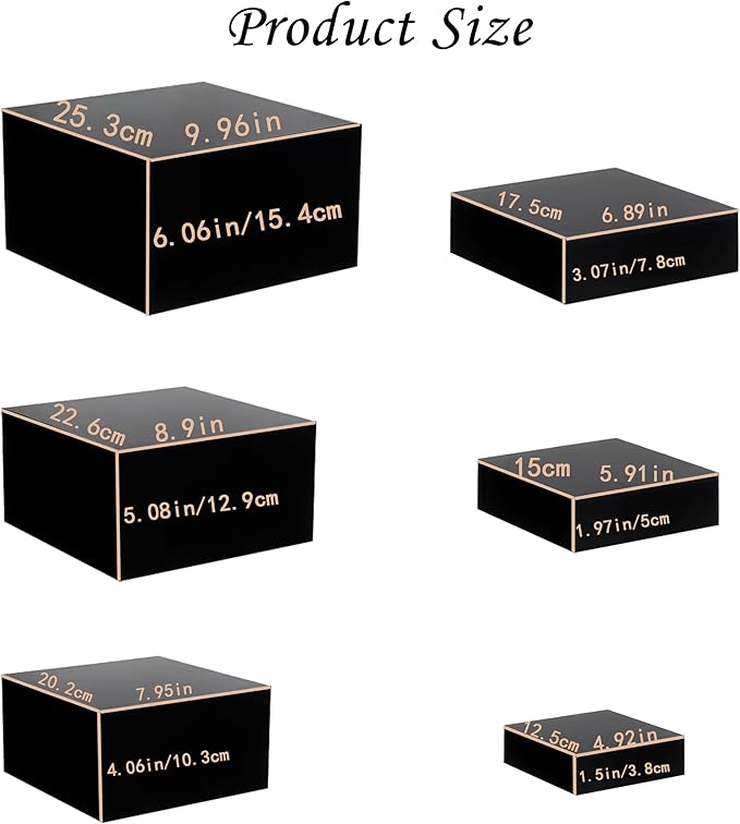 ihomecooker Metal Buffet Risers,6PCS Food Risers for Buffet Table 5in to 10in Display Stand for Catering Dessert Matte black Cube Boxes Nesting Risers with Hollow Bottoms