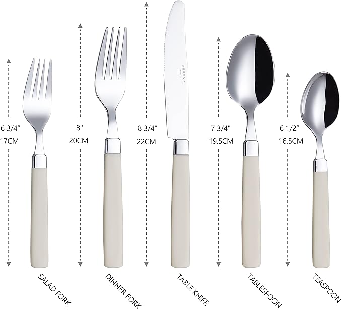 ANNOVA Silverware Set Stainless Steel Colorful Tableware Kitchen Flatware Set Utensils, Includes Dinner Knives, Forks, Spoons, Salad Forks & Dessert Spoons (Cream, 20 Pieces)