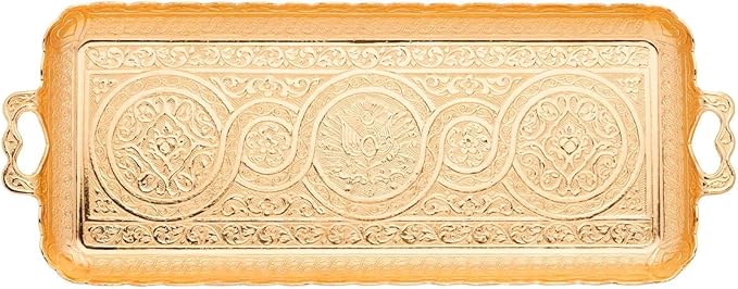 Alisveristime Turkish Ottoman Coffee Tea Beverage Serving Rectangle Tray (Small Tray) (13 INC*5.5 INC) (Gold)