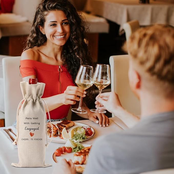 Engaged Wine Bag Engagement Gifts for Women Men Bride Couples Future Mrs Newlywed Engaged Wedding Bridal Shower Wedding Party Decorations Wine Bottle Bags