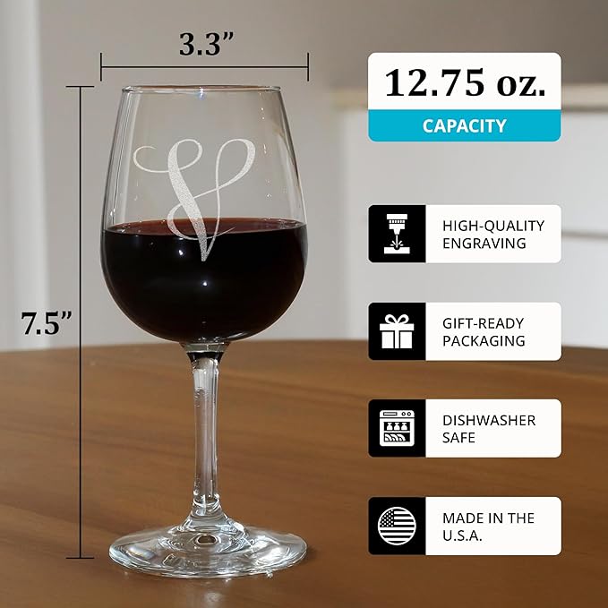 Monogrammed A-Z Wine Gifts for Women - 12.75 oz Engraved Personalized Wine Glass- Funny Wine Lover Monogram Gifts for Women - Unique Wine Glasses Gift Set (V)