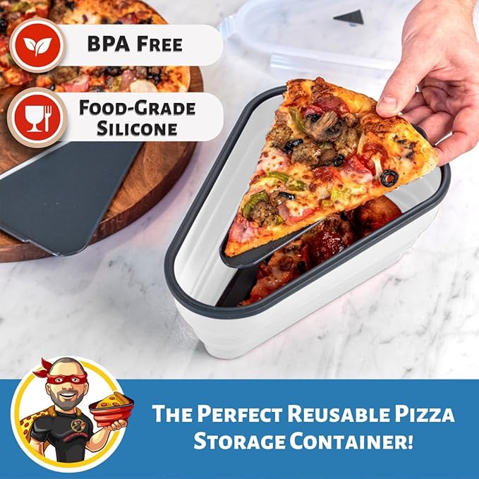 PIZZA PACK The Perfect Reusable Pizza Storage Container with 5 Microwavable Serving Trays - BPA-Free Adjustable Pizza Slice Container to Organize & Save Space, 4 Pack, White