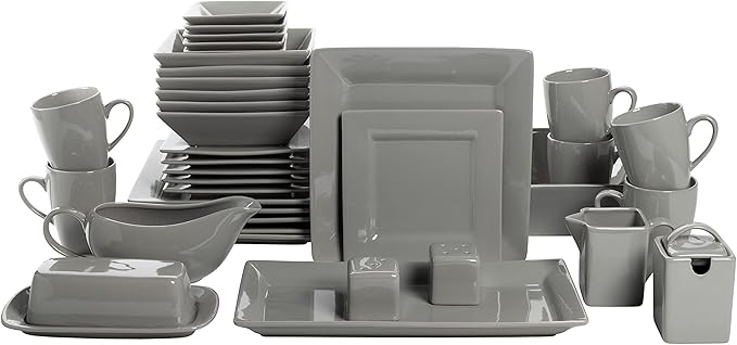 10 Strawberry Street Nova Square 40 pc Dinnerware Set, Gray