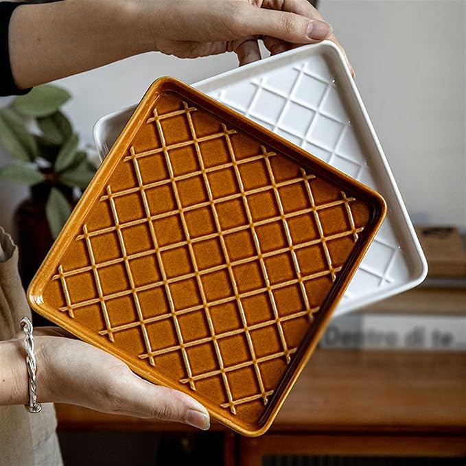 SONGCHAO Party Supplies Retro Square Plaid Dinner Plate Home Kitchen Restaurant Breakfast Plate Dessert Plate Salad Plate Ceramic Plate Party Plates (Color : B)