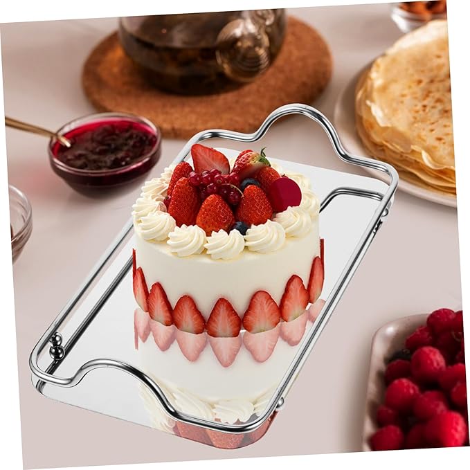 PRETYZOOM Silver Serving Tray for Coffee Bar Wedding Stainless Steel Rectangular Tray Handles