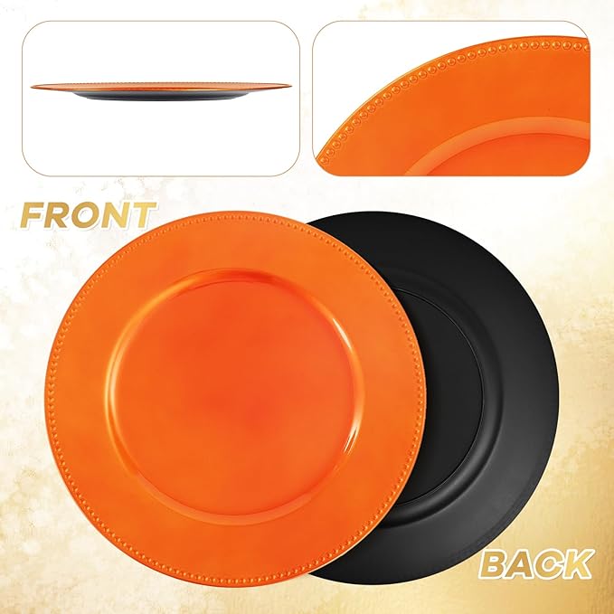 50 Pcs Orange Charger Plates Round Charger Plates13 Inch Bulk Wedding Dinner Elegant Reusable Plastic Chargers Plates Wedding Holiday Party Baby Shower Event Decoration (Orange)