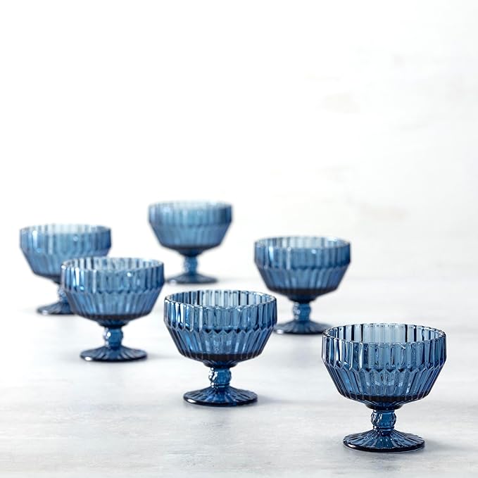 Fortessa Archie Glass, 10 Ounce Footed Dessert Bowl (Set of 6), Cornflower Blue