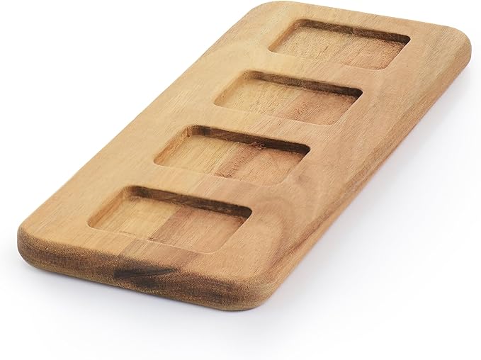 Gibson Elite Gracious Dining 5 Piece Fine Ceramic Tidbit Dish Set with Acacia Wood Base