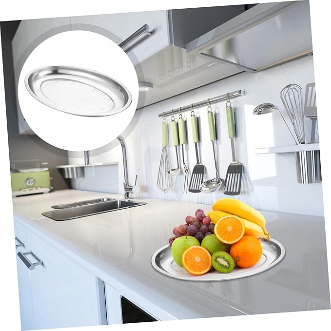 STOBAZA 1pc Stainless Steel Oval Serving Tray for Home and Restaurant Use Multi-function Pastry and Snack Dish Thickened Design for Desserts and Appetizers