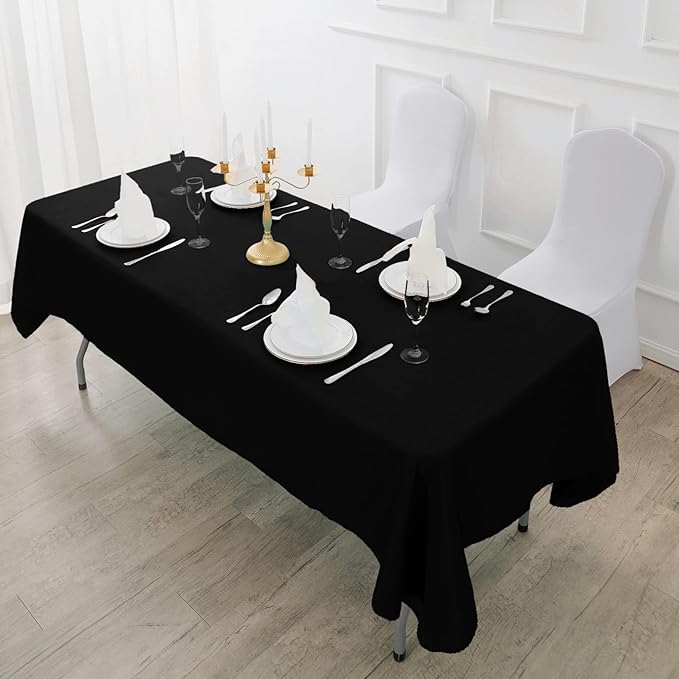 6 Pack Black Tablecloth 60 x 102 Inch Table Cloth for 6 Foot Rectangle Tables, Wrinkle Resistant Washable Polyester Fabric Table Covers for Party, Wedding,Dining,and Banquet