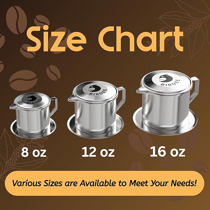 Birdee Vietnamese Coffee Dripper - 16 oz, Stainless Steel, Large Drip Filter, Durable, Dishwasher Safe, Home Use, Travel, Camping, Gift Sets