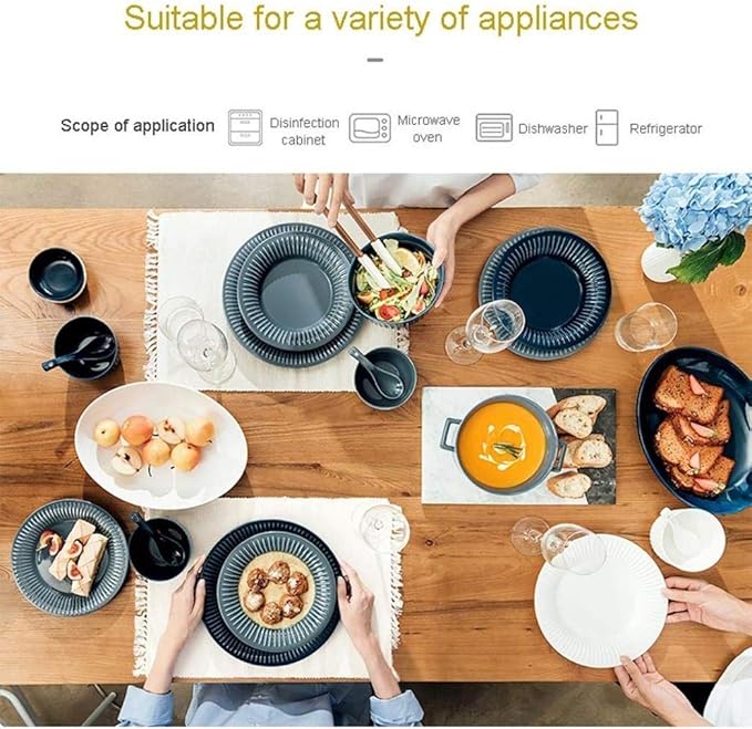 Dinnerware Set,46 Pieces White Blue Vertical Pattern Ceramics Dinner Sets Plates Bowls Combination for Family Party