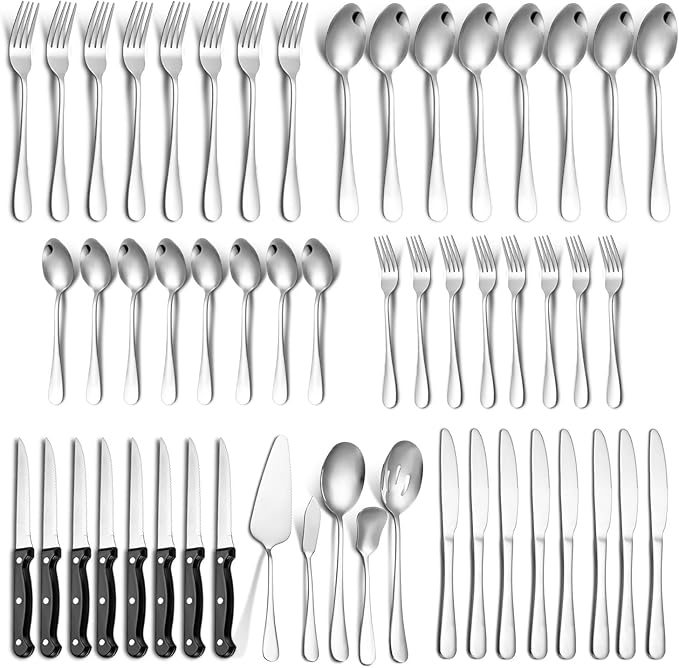 Stainless Steel Flatware Serving Set,Home Kitchen Eating Tableware Set,Dishwasher Safe,for Home Kitchen Restaurant Hote 53-Piece Thickened Stainless Steel Cutlery Set Hotel Restaurant Knife, Fork and