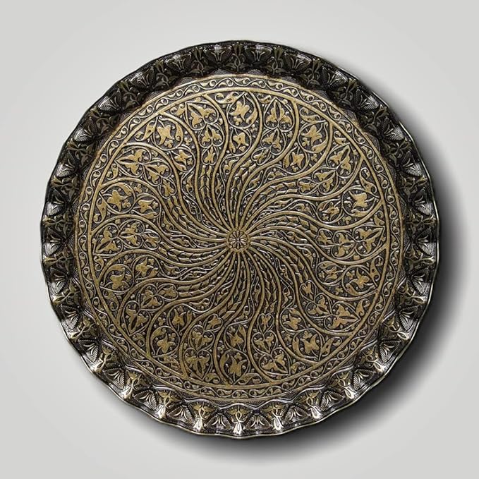 Alisveristime Turkish Ottoman Coffee Tea Serving Tray – 11.8 Inches, Wavy Zamac Tray with Traditional Motifs, Available in Five Color Variations (Autentic)