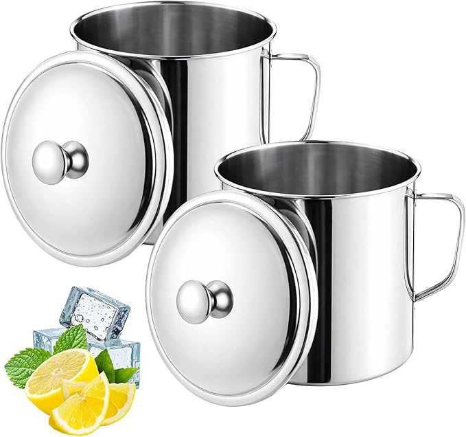 2 Pack Stainless Steel Pitcher with Lid, 2.5 Liters/ 84 oz Large Capacity Water Jug with Handle, Portable Measuring Cup Metal Mug for Milk Frothing, Tea, Coffee, Dishwasher Safe