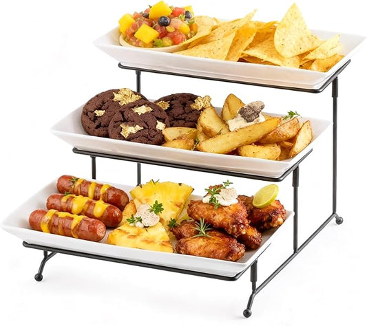 Gomakren 3 Tier Serving Trays Stand Porcelain Serving Platters 12 Inch White Serving Plates Dinner Platters for Appetizer Snack Fruit Cup Cake Tray Display Christmas Serving Dishes for Entertaining