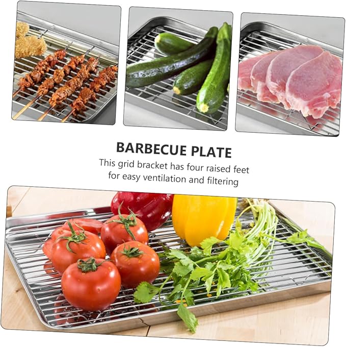 Zerodeko 1Pc Serving Tray with Net Bracket Multi Functional Food Storage Plate for Draining Steaming and Baking