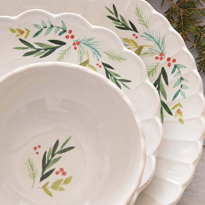 Lenox 894194 French Perle Berry All-Purpose Bowls, Set of 4, White, Christmas Drinkware, Holiday Hosting