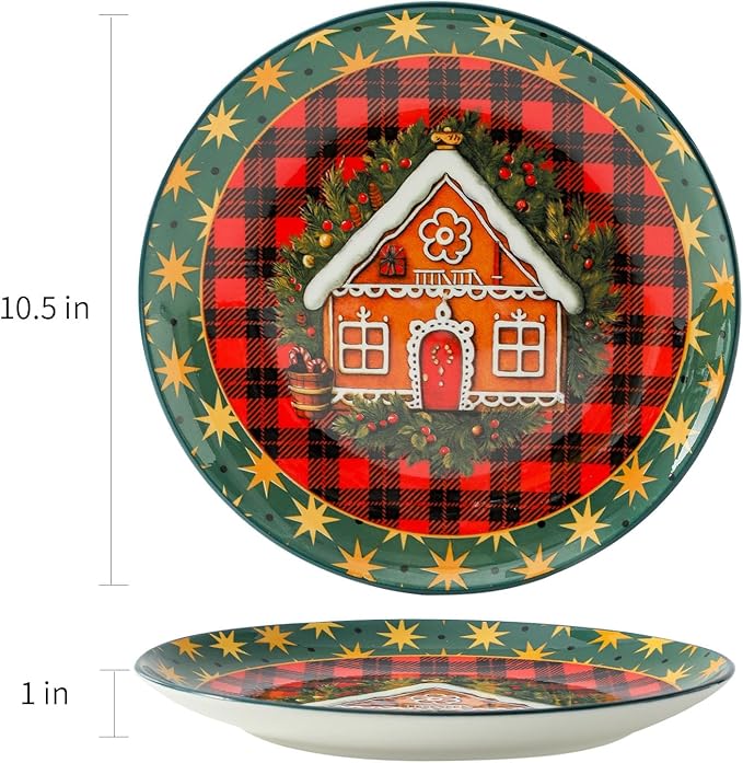 glowworm Dinner Plate Set of 6, 10.5 Inch Ceramic Dinner Plates, Salad Serving Plate for Kitchen, Restaurant, Valentine’s Day Gift, Microwave, Oven & Dishwasher Safe