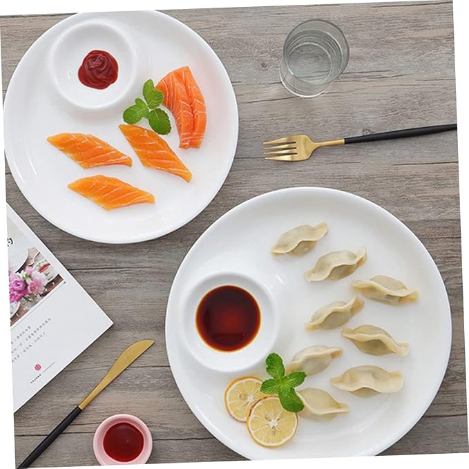 Kichvoe White Ceramic Serving Plate Simple Dessert Dish for Dumplings Sushi and Sauces Home Tableware Easy to Clean Elegant European Style