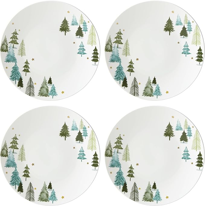 Lenox Dinnerware, Balsam Lane 12-Piece Dinnerware Set, Service For 4, Porcelain, Dishwasher & Microwave Safe, Plates & Bowls Sets, Christmas, Holiday Hosting, Home and Kitchen (White/Green, 12 Piece)