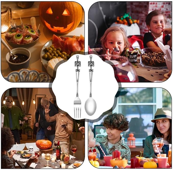 Stainless Steel Skeleton Forks and Spoons Goth Silverware Set Flatware Tableware Design Modern Look Great Gifts for Halloween Easter and Christmas (Spoon)