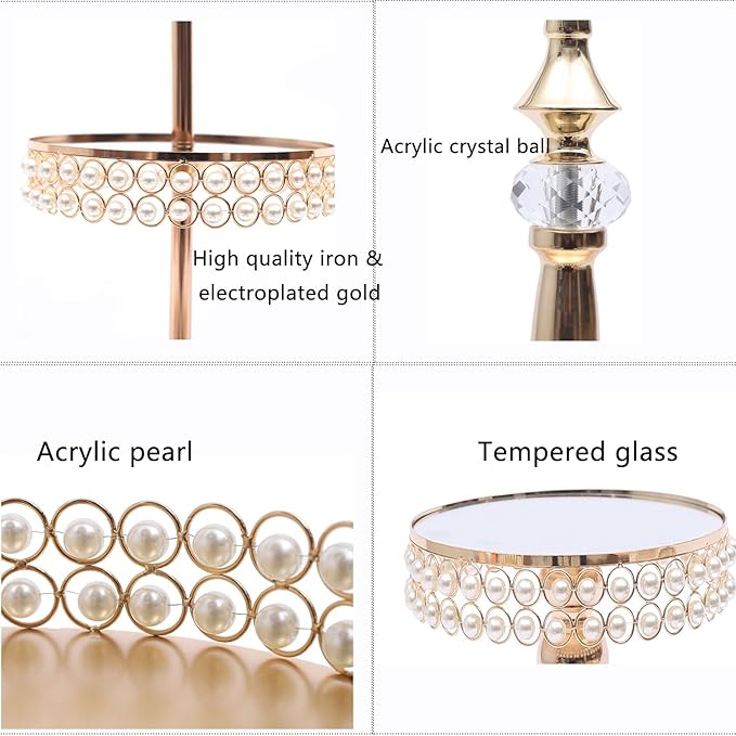 9 Pcs Crystal Metal Cake Stand, Dessert Tower Plate Holder Cupcake Display, Round Cupcake Stands with Crystal Bead for Wedding, Birthday Party, Event