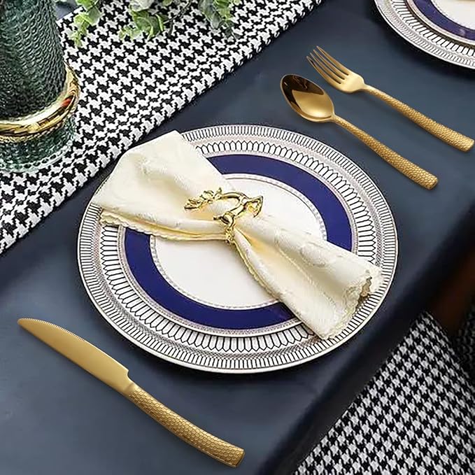 Gold Silverware Set Stainless Steel Flatware Set with Serving Utensils Set Cutlery Tableware for 4 Includes Forks Spoons Knives for Home Restaurant Hotel