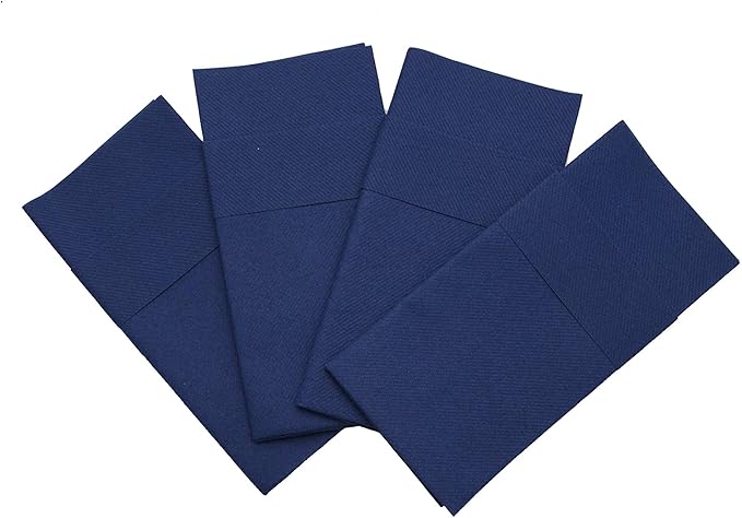 Navy Dinner Napkins Cloth Like with Built-in Flatware Pocket, Linen-Feel Absorbent Disposable Paper Hand Napkins for Kitchen, Bathroom, Parties, Weddings, Dinners or Events, 16x16 inches, Pack of 50