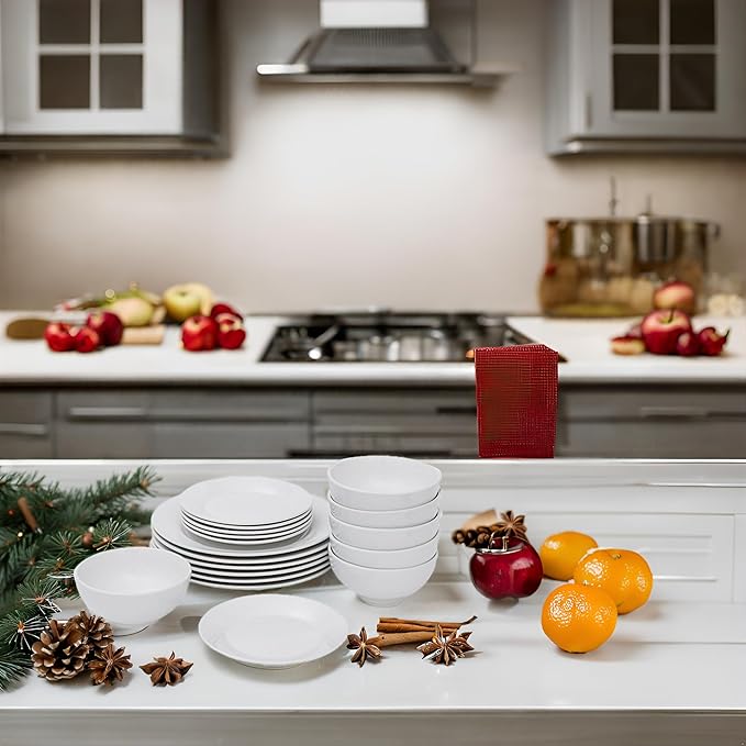 Smartxchoices 18-Piece White Dinnerware Set, Service for 6, Plates, Dishes, Bowls Sets, Dishwasher and Microwave Safe