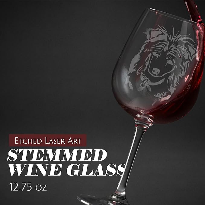 Etched Laser Art Chinese Crested Personalized Dog Themed Etched 12.75oz Wine Glass Custom Dog Breed Wine Glasses, Ideal for Pet Lovers, Unique Birthday Gift for Men & Women, Personalized Gift