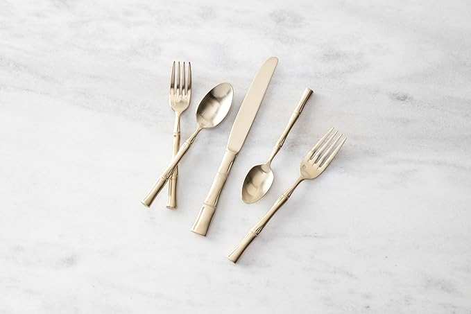 Fortessa Royal Pacific 18/10 Stainless Steel, 5 Piece Flatware Set (Service for 1), Brushed Champagne