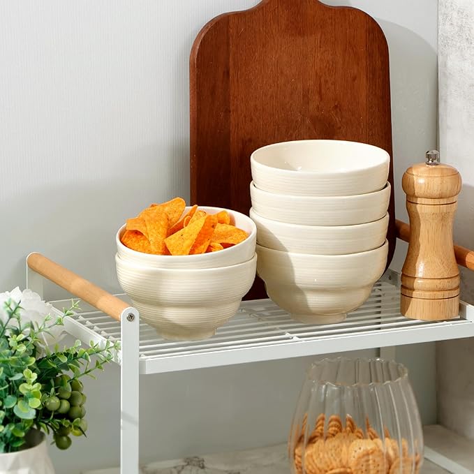 NUTRIUPS 6-Piece 4.5" Creamy Beige Ceramic Bouillon Cups Bowls, Porelain Small Cereal Bowls, 10oz Dipping Bowls Set for Sauce