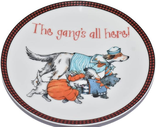 6" Halloween Dog wearing Costumes The gang's all here! decorative appetizer Plate, spoon rest, porcelain